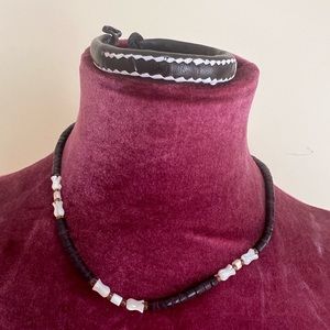 Leather bracelet and beaded necklace